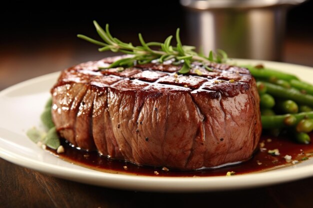 Filet Mignon grillé enveloppé dans du bacon Steak juteux sur un plateau avec des côtés pour un repas délicieux