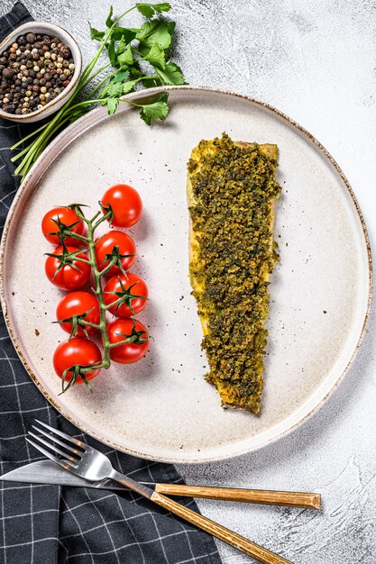 Filet de morue rôti aux tomates cerises