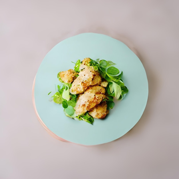 Filet de poitrine de poulet grillé et salade de légumes frais de laitue roquette épinards concombre et tomate Menu déjeuner sain Aliments diététiques Vue de dessus