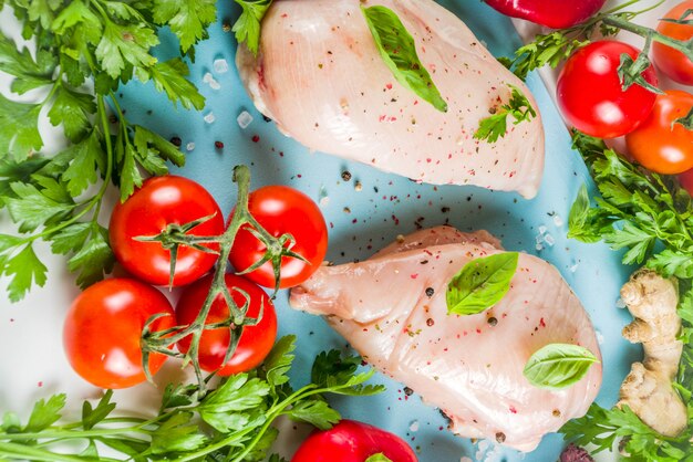 Filet de poulet cru aux épices et fines herbes