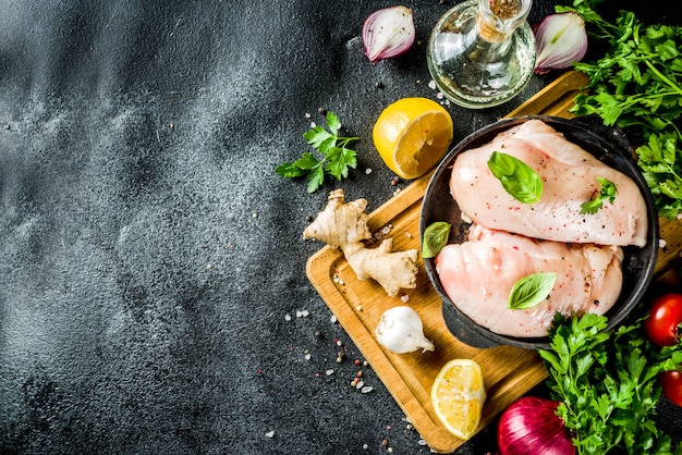 Filet de poulet cru aux épices et fines herbes