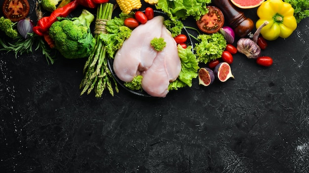 Filet de poulet frais aux légumes Concept d'alimentation saine Vue de dessus Espace de copie gratuit