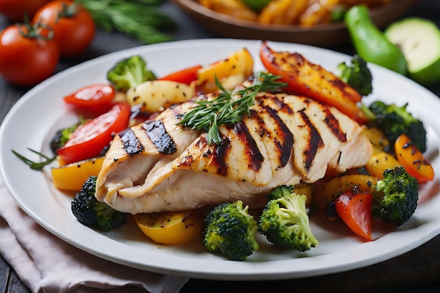 Filet de poulet grillé et légumes