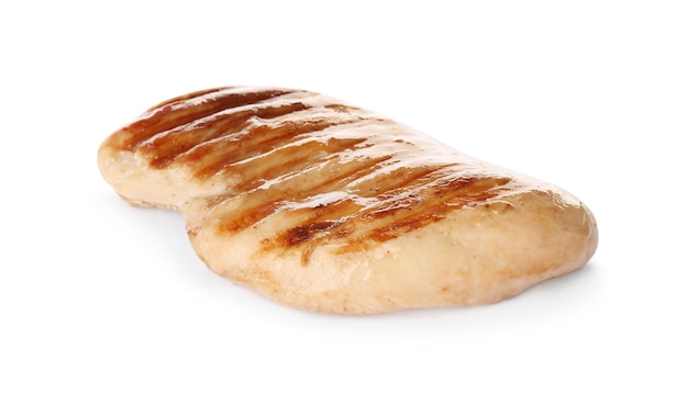 Filet de poulet grillé savoureux isolé sur blanc