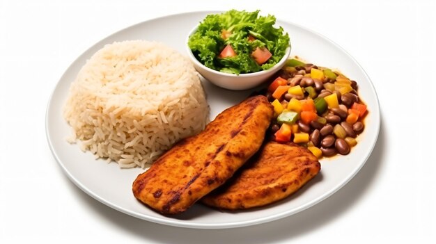 Photo filet de poulet, de riz, de haricots, de farine de manioc