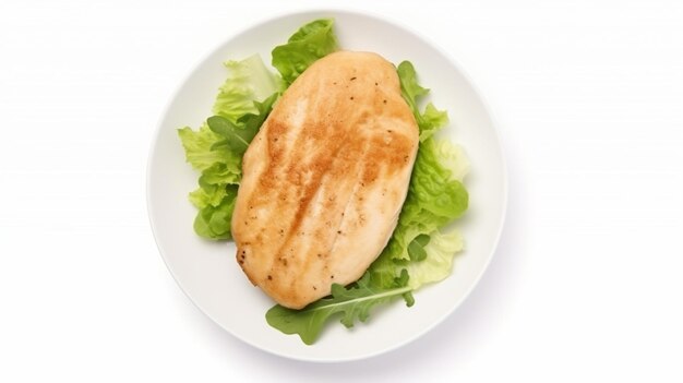 Filet de poulet avec salade Vue supérieure sur fond blanc Génératif Ai