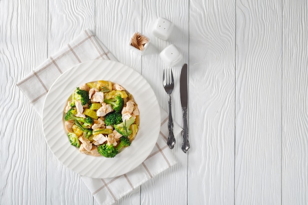 Filet de poulet sauté aux légumes verts