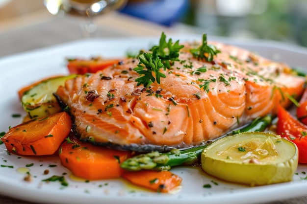 Photo filet de saumon avec des légumes cuits