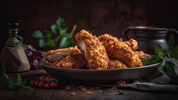 Filets de poulet croustillants avec ornement de légumes