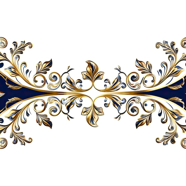 Filigrane décoratif de luxe en or indigo élaboré sur fond blanc généré par l'IA