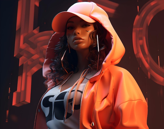 Une fille en 3D dans le style du hip-hop.