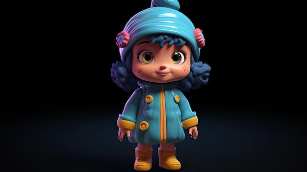 Une fille en 3D, un personnage de dessin animé mignon.