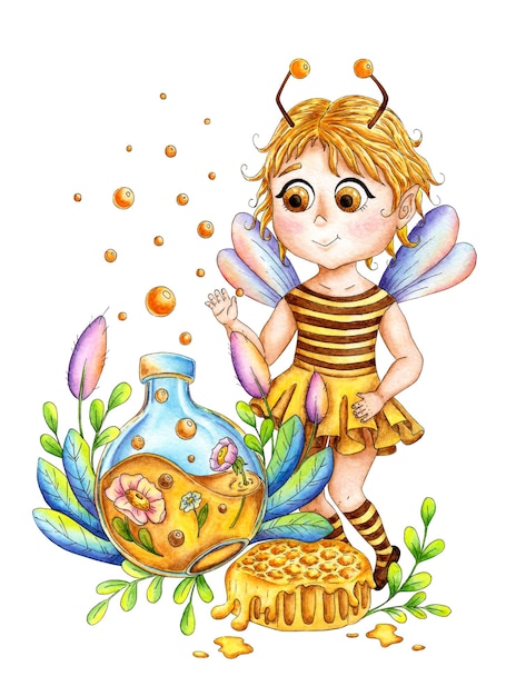 Fille abeille aquarelle