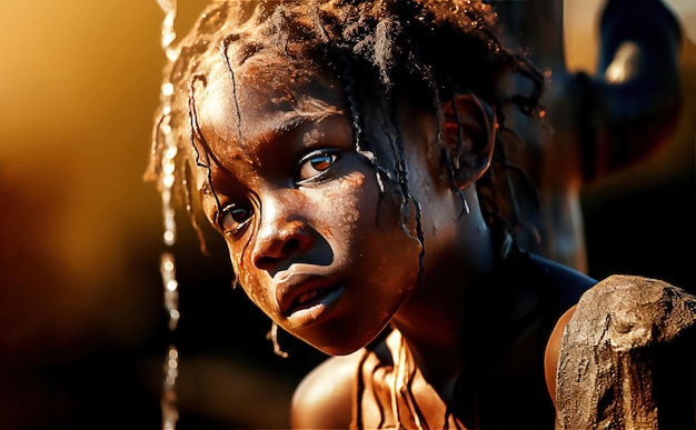 Une fille africaine manque d'eau Image générée par l'IA post-traitée
