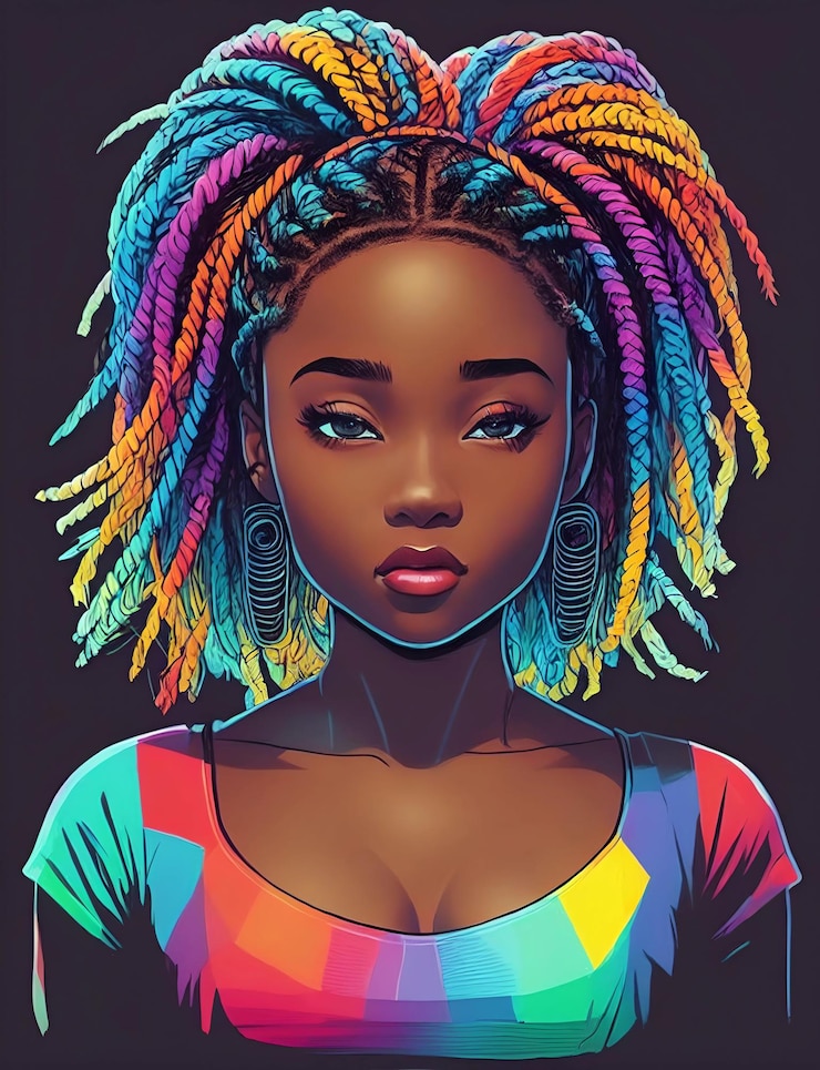 Photo une fille afro-américaine avec des dreadlocks colorés sur la tête peinture numérique