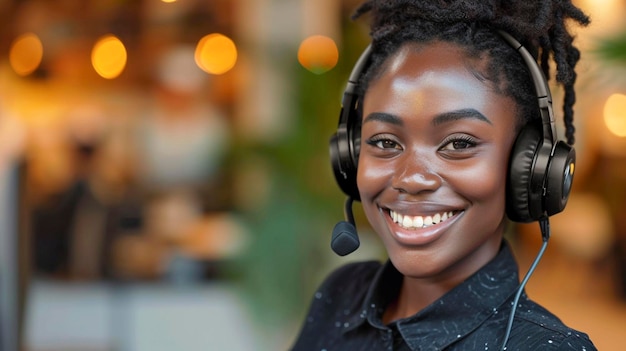 Une fille afro-américaine du service à la clientèle conseille des clients dans un centre d'appels.