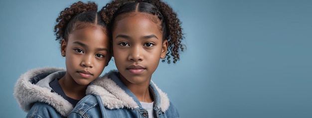 Une fille afro-américaine isolée sur un fond bleu glacé avec un espace de copie