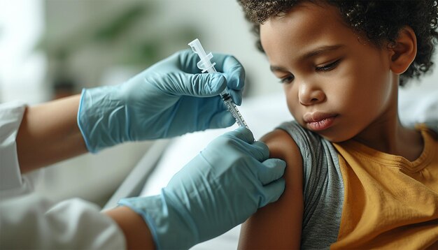 Photo une fille américaine est vaccinée des enfants africains sont vaccinés une fille noire préadolescente est vaccinée