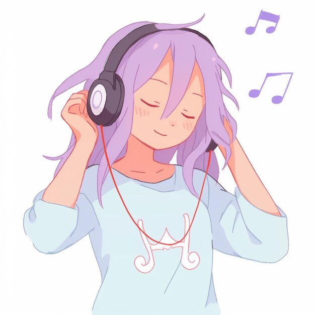 Photo une fille d'anime écoutant de la musique avec des écouteurs et des écouteurs