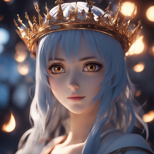 Photo la fille de l'anime avec le papier peint de la couronne de feu