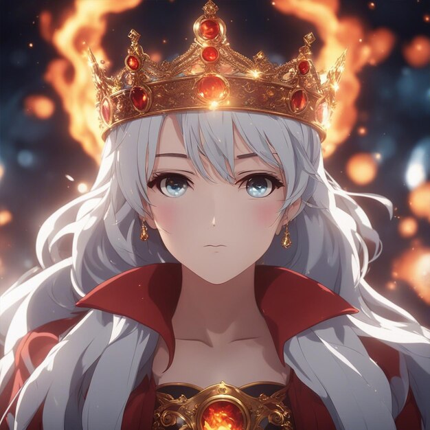 Photo la fille de l'anime avec le papier peint de la couronne de feu