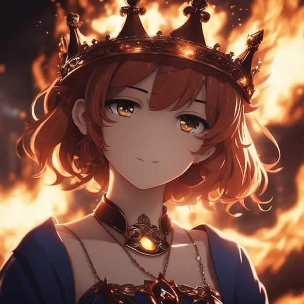 Photo la fille de l'anime avec le papier peint de la couronne de feu
