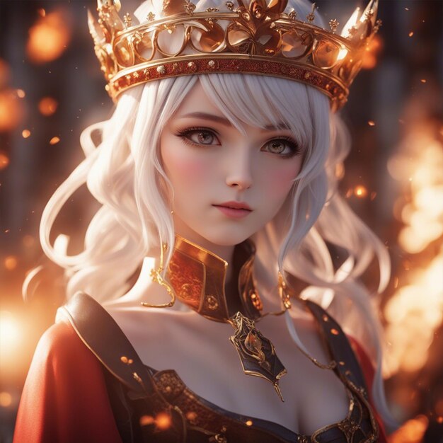 Photo la fille de l'anime avec le papier peint de la couronne de feu