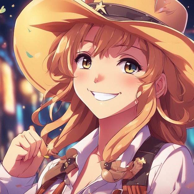 fille anime portant un chapeau de cowboy