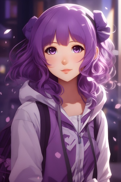 Fille Anime Violette Cheveux Violets Fille Anime Fond D'écran Anime Fille Anime AI Générative