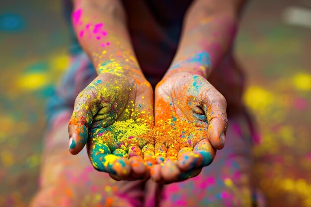 Fille applaudissant avec des couleurs pendant la célébration de Holi