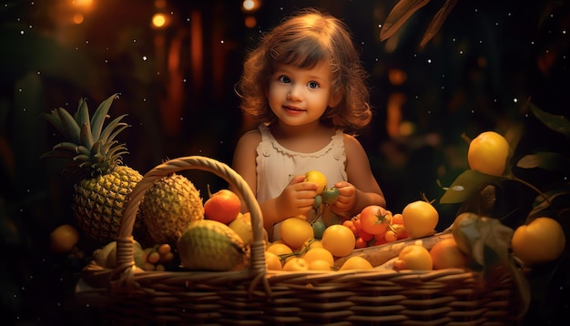 Une fille apprécie des fruits dans une pièce sombre