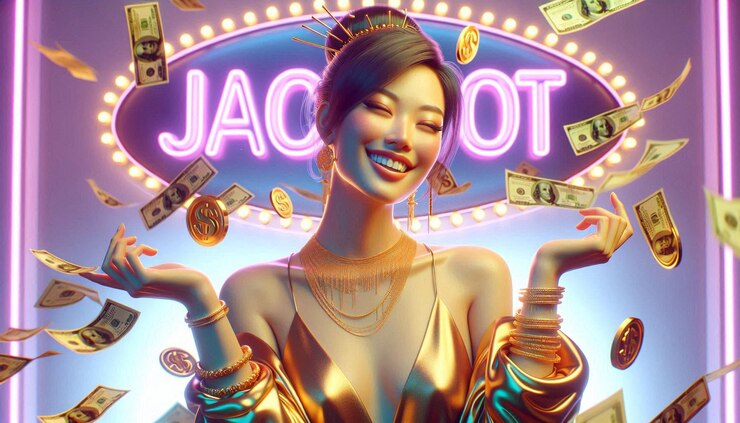 Une fille asiatique aux cheveux noirs gagne le jackpot dollar avatar de modèle de média social hyper réaliste