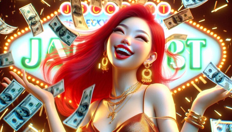 La fille asiatique aux cheveux roux a gagné le jackpot dollar avatar de modèle de médias sociaux hyper réaliste