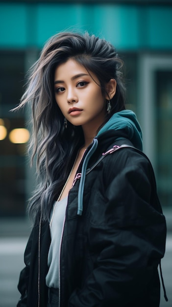 Une fille asiatique a une jolie coiffure.