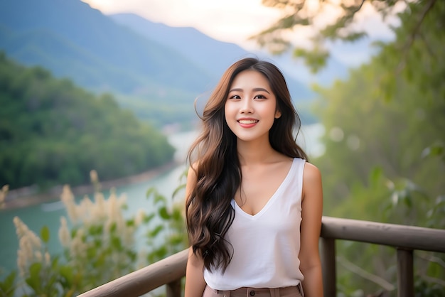 Une fille asiatique romantique souriante