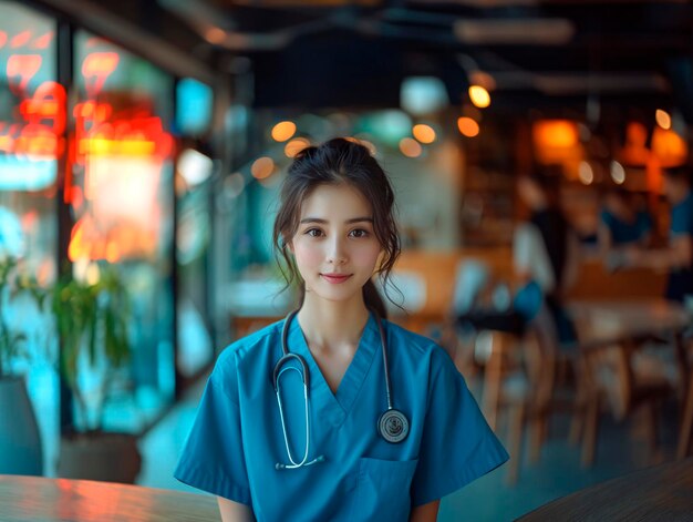 Une fille asiatique en uniforme médical à l'hôpital.