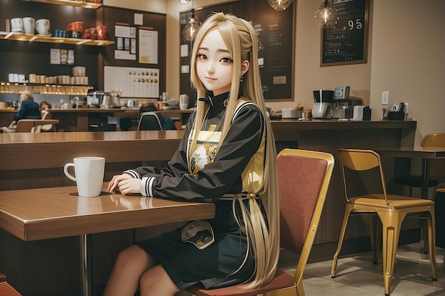 une fille assise dans un café