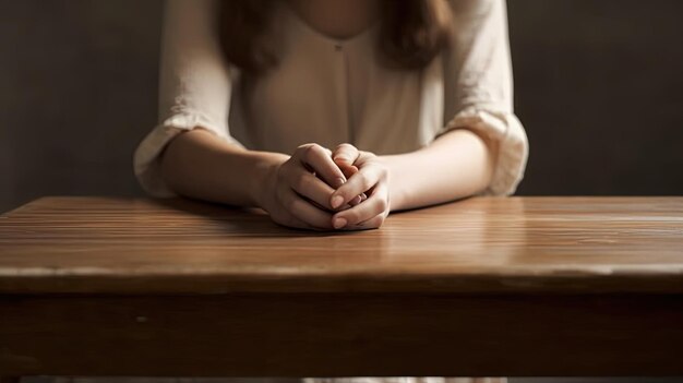 Photo une fille assise sur la table.