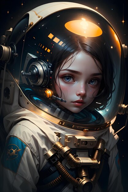 Photo une fille astronaute en combinaison spatiale dans l'espace extérieur fond papier peint de science-fiction illustration