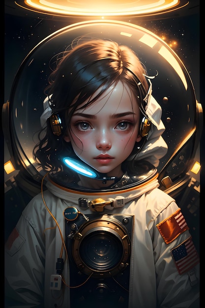 Une fille astronaute en combinaison spatiale dans l'espace extérieur fond papier peint de science-fiction illustration