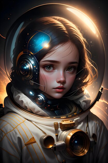 Photo une fille astronaute en combinaison spatiale dans l'illustration de fond d'écran de science-fiction de fond d'espace