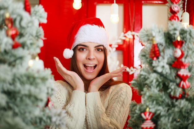 Fille au chapeau du père Noël