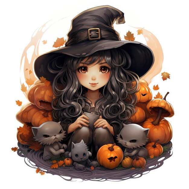 Fille au chapeau d'halloween