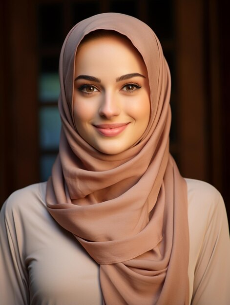 Photo une fille au hijab souriante à l'arrière-plan