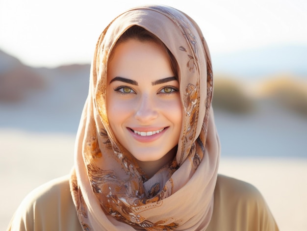 Une fille au hijab souriante à l'arrière-plan