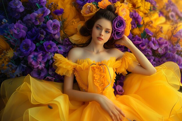 Photo une fille au printemps avec des fleurs sur la tête