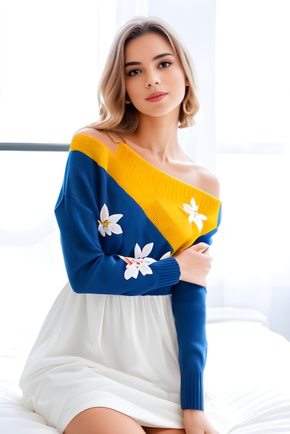 La fille au pull bleu et blanc