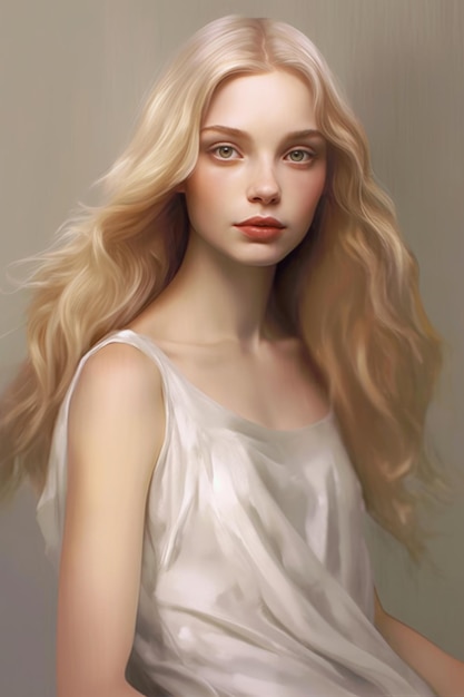 Une fille aux cheveux blonds est représentée dans ce tableau.