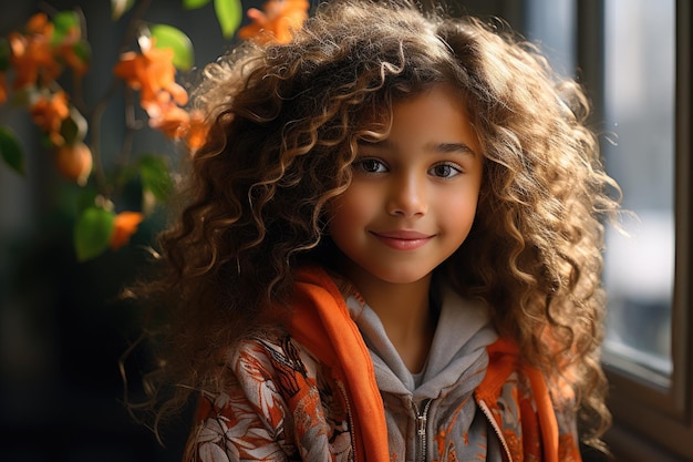 une fille aux cheveux bouclés