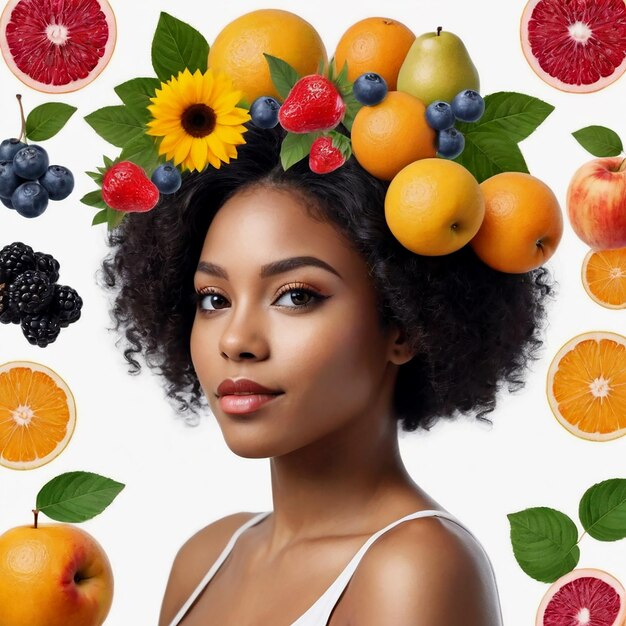 Fille aux cheveux courts collage avec des fruits